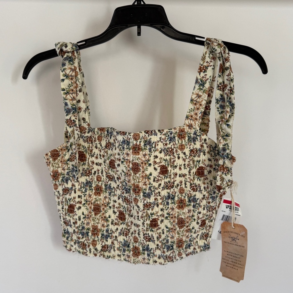 NWT Cotton Rye Floral Crop Top - Cream and Brown